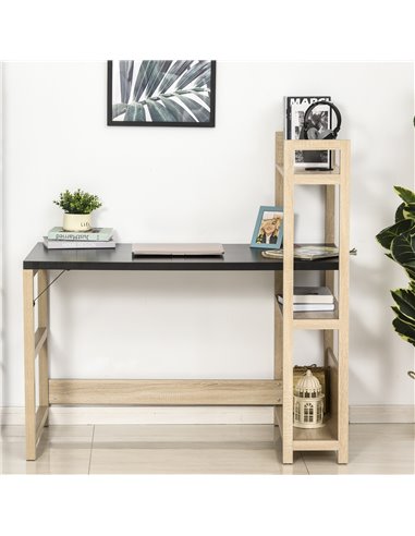 HOMCOM Computer Desk with shelves Office Desk Workstation������Writing Desk Computer PC Laptop Table Workstation, Black Wood Gra