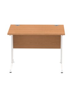 Dynamic Impulse 1000 x 800mm Straight Office Desk Oak Top White Cable Managed Leg MI002722 2