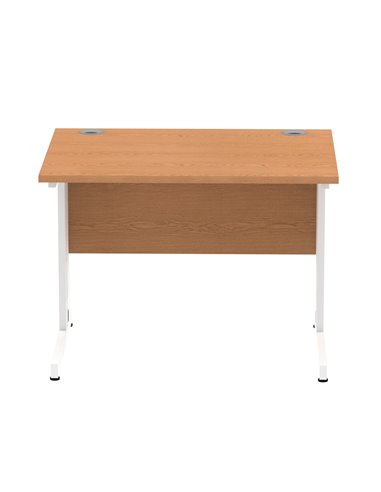 Dynamic Impulse 1000 x 800mm Straight Office Desk Oak Top White Cable Managed Leg MI002722