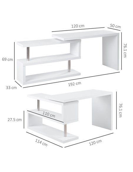 HOMCOM 360���� Rotating L-Shaped Corner Computer Desk Home Office Writing Table Swivel Workstation with Storage Shelf, White - pic 7710 | FastDaddyshop