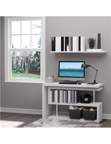 HOMCOM 360���� Rotating L-Shaped Corner Computer Desk Home Office Writing Table Swivel Workstation with Storage Shelf, White