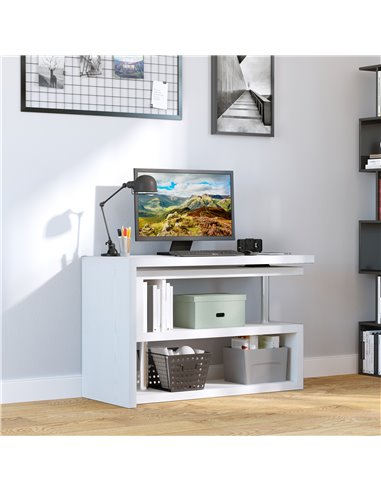 HOMCOM 360���� Rotating L-Shaped Corner Computer Desk Home Office Writing Table Swivel Workstation with Storage Shelf, White