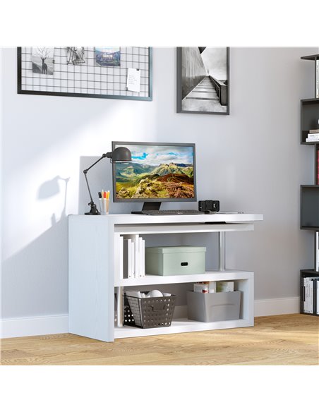 HOMCOM 360���� Rotating L-Shaped Corner Computer Desk Home Office Writing Table Swivel Workstation with Storage Shelf, White - pic 7714 | FastDaddyshop