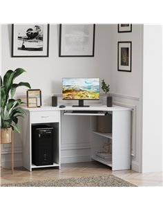 Homcom L-Shaped Corner Computer Desk with 2 Shelves, Wide Worktop Keyboard, Tray Drawer & CPU Stand, White 2