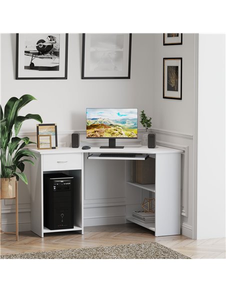 HOMCOM L-Shaped Corner Computer Desk w/ 2 Shelves Wide Worktop Keyboard Tray Drawer & CPU Stand Home Office Study Bedroom Furnit - pic 7717 | FastDaddyshop