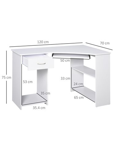 HOMCOM L-Shaped Corner Computer Desk w/ 2 Shelves Wide Worktop Keyboard Tray Drawer & CPU Stand Home Office Study Bedroom Furnit