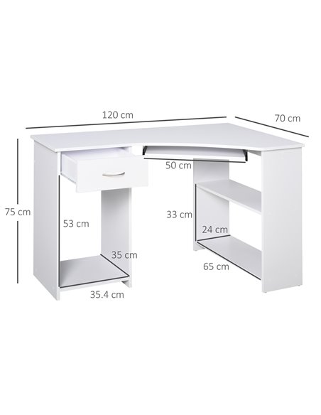 HOMCOM L-Shaped Corner Computer Desk w/ 2 Shelves Wide Worktop Keyboard Tray Drawer & CPU Stand Home Office Study Bedroom Furnit - pic 7718 | FastDaddyshop