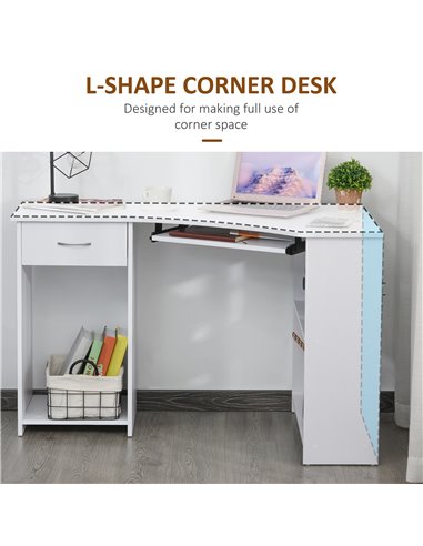HOMCOM L-Shaped Corner Computer Desk w/ 2 Shelves Wide Worktop Keyboard Tray Drawer & CPU Stand Home Office Study Bedroom Furnit