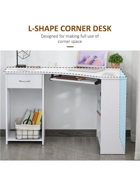 HOMCOM L-Shaped Corner Computer Desk w/ 2 Shelves Wide Worktop Keyboard Tray Drawer & CPU Stand Home Office Study Bedroom Furnit - pic 7719 | FastDaddyshop