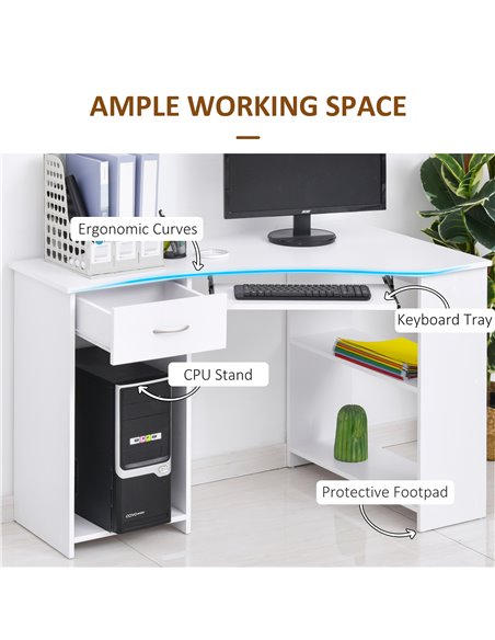 HOMCOM L-Shaped Corner Computer Desk w/ 2 Shelves Wide Worktop Keyboard Tray Drawer & CPU Stand Home Office Study Bedroom Furnit - pic 7720 | FastDaddyshop