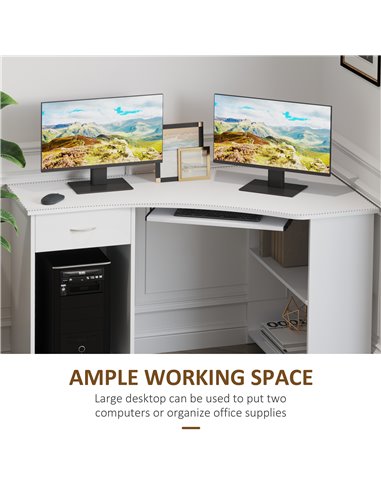 HOMCOM L-Shaped Corner Computer Desk w/ 2 Shelves Wide Worktop Keyboard Tray Drawer & CPU Stand Home Office Study Bedroom Furnit