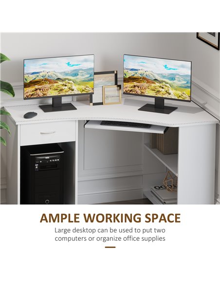HOMCOM L-Shaped Corner Computer Desk w/ 2 Shelves Wide Worktop Keyboard Tray Drawer & CPU Stand Home Office Study Bedroom Furnit - pic 7721 | FastDaddyshop