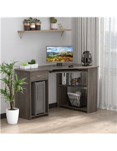 Homcom L-Shaped Corner Computer Desk with 2 Shelves, Wide Worktop Keyboard, Tray Drawer & CPU Stand, Grey 2