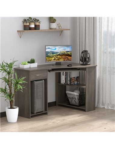 HOMCOM L-Shaped Corner Computer Desk w/ 2 Shelves Wide Worktop Keyboard Tray Drawer & CPU Stand Home Office Study Bedroom Furnit