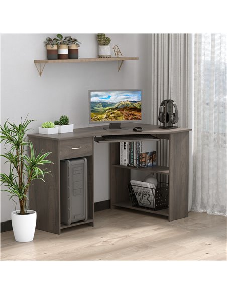 HOMCOM L-Shaped Corner Computer Desk w/ 2 Shelves Wide Worktop Keyboard Tray Drawer & CPU Stand Home Office Study Bedroom Furnit - pic 7725 | FastDaddyshop