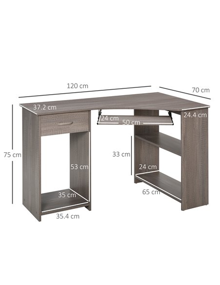HOMCOM L-Shaped Corner Computer Desk w/ 2 Shelves Wide Worktop Keyboard Tray Drawer & CPU Stand Home Office Study Bedroom Furnit - pic 7726 | FastDaddyshop
