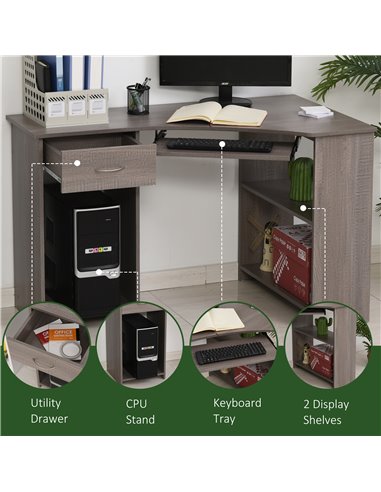 HOMCOM L-Shaped Corner Computer Desk w/ 2 Shelves Wide Worktop Keyboard Tray Drawer & CPU Stand Home Office Study Bedroom Furnit