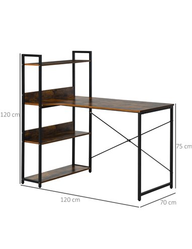 HOMCOM Retro Industrial Computer Desk Home Office Table with 4-Tier Storage Shelf Metal Frame Computer Workstation for Home Offi