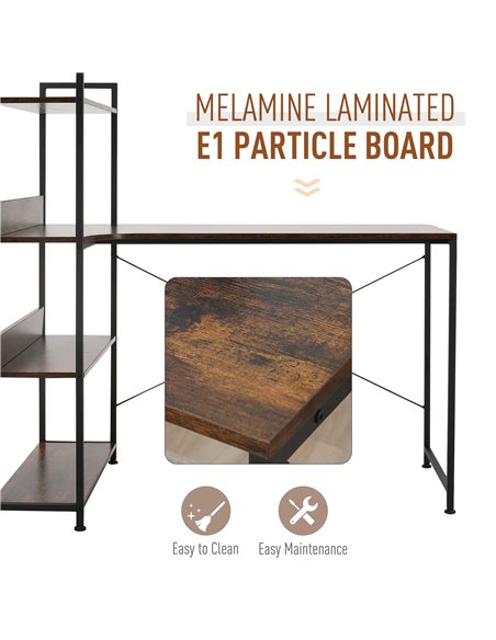HOMCOM Retro Industrial Computer Desk Home Office Table with 4-Tier Storage Shelf Metal Frame Computer Workstation for Home Offi - pic 7743 | FastDaddyshop