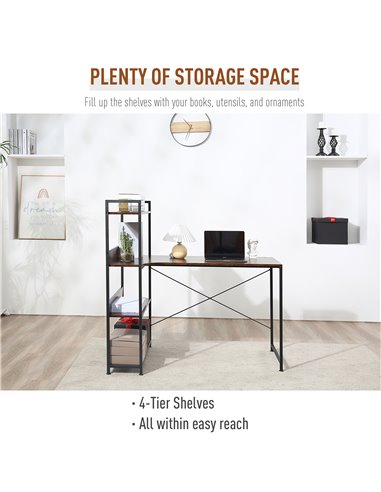HOMCOM Retro Industrial Computer Desk Home Office Table with 4-Tier Storage Shelf Metal Frame Computer Workstation for Home Offi