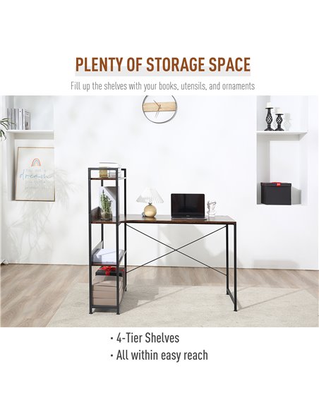 HOMCOM Retro Industrial Computer Desk Home Office Table with 4-Tier Storage Shelf Metal Frame Computer Workstation for Home Offi - pic 7744 | FastDaddyshop