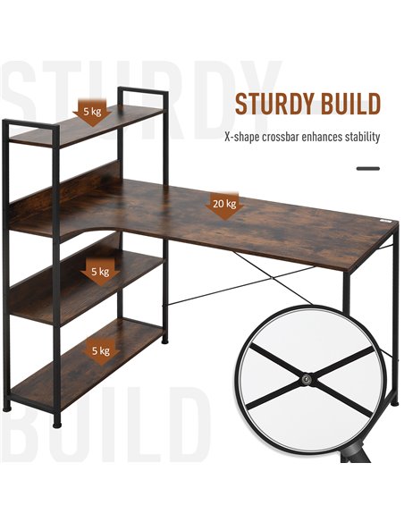 HOMCOM Retro Industrial Computer Desk Home Office Table with 4-Tier Storage Shelf Metal Frame Computer Workstation for Home Offi - pic 7745 | FastDaddyshop