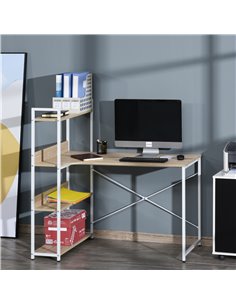 Homcom Computer Desk with 4-Tier Storage Shelf, Metal Frame, Oak 2
