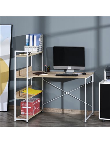 HOMCOM Retro Industrial Computer Desk Home Office Table with 4-Tier Storage Shelf Metal Frame Computer Workstation for Home Offi