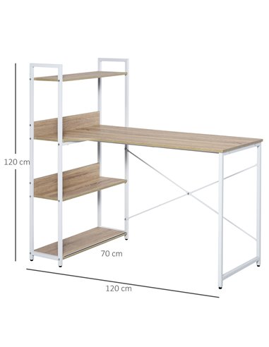 HOMCOM Retro Industrial Computer Desk Home Office Table with 4-Tier Storage Shelf Metal Frame Computer Workstation for Home Offi