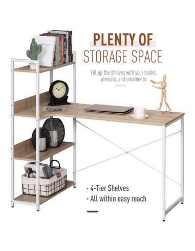 HOMCOM Retro Industrial Computer Desk Home Office Table with 4-Tier Storage Shelf Metal Frame Computer Workstation for Home Offi