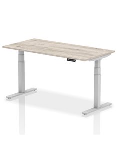 Dynamic Air 1600 x 800mm Height Adjustable Office Desk Grey Oak Top Silver Leg HA01165