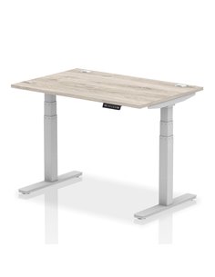 Dynamic Air 1200 x 800mm Height Adjustable Office Desk Grey Oak Top Cable Ports Silver Leg HA01169