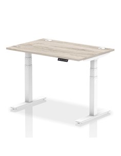 Dynamic Air 1200 x 800mm Height Adjustable Office Desk Grey Oak Top Cable Ports White Leg HA01170