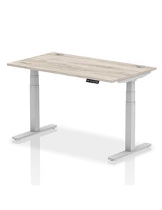 Dynamic Air 1400 x 800mm Height Adjustable Office Desk Grey Oak Top Cable Ports Silver Leg HA01171