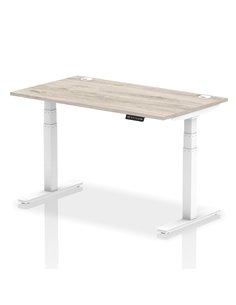 Dynamic Air 1400 x 800mm Height Adjustable Office Desk Grey Oak Top Cable Ports White Leg HA01172