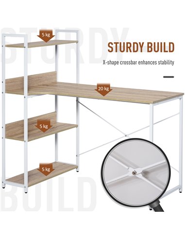 HOMCOM Retro Industrial Computer Desk Home Office Table with 4-Tier Storage Shelf Metal Frame Computer Workstation for Home Offi