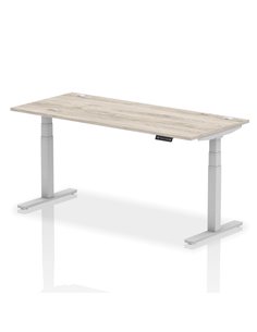 Dynamic Air 1800 x 800mm Height Adjustable Office Desk Grey Oak Top Cable Ports Silver Leg HA01175