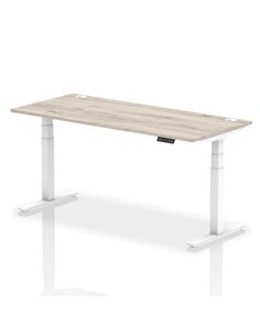 Dynamic Air 1800 x 800mm Height Adjustable Office Desk Grey Oak Top Cable Ports White Leg HA01176