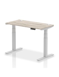 Dynamic Air 1200 x 600mm Height Adjustable Office Desk Grey Oak Top Cable Ports Silver Leg HA01177