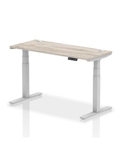 Dynamic Air 1400 x 600mm Height Adjustable Office Desk Grey Oak Top Cable Ports Silver Leg HA01178