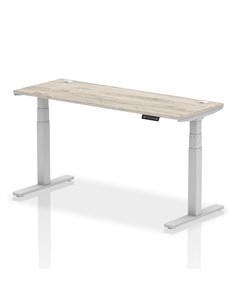 Dynamic Air 1600 x 600mm Height Adjustable Office Desk Grey Oak Top Cable Ports Silver Leg HA01179