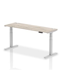 Dynamic Air 1800 x 600mm Height Adjustable Office Desk Grey Oak Top Cable Ports Silver Leg HA01180