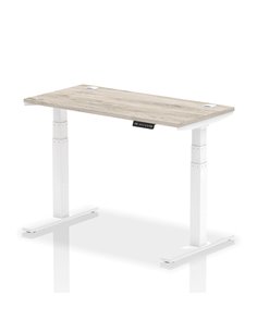 Dynamic Air 1200 x 600mm Height Adjustable Office Desk Grey Oak Top Cable Ports White Leg HA01181