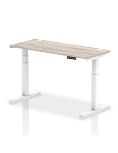 Dynamic Air 1400 x 600mm Height Adjustable Office Desk Grey Oak Top Cable Ports White Leg HA01182