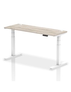 Dynamic Air 1600 x 600mm Height Adjustable Office Desk Grey Oak Top Cable Ports White Leg HA01183