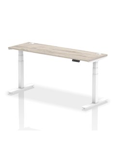 Dynamic Air 1800 x 600mm Height Adjustable Office Desk Grey Oak Top Cable Ports White Leg HA01184
