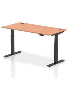 Dynamic Air 1600 x 800mm Height Adjustable Office Desk Beech Top Cable Ports Black Leg HA01207