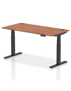 Dynamic Air 1600 x 800mm Height Adjustable Office Desk Walnut Top Cable Ports Black Leg HA01211