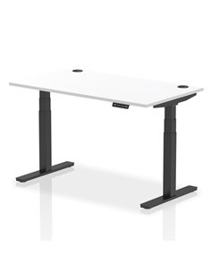 Dynamic Air 1400 x 800mm Height Adjustable Office Desk White Top Cable Ports Black Leg HA01214