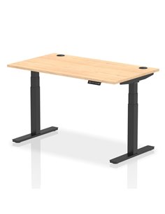Dynamic Air 1400 x 800mm Height Adjustable Office Desk Maple Top Cable Ports Black Leg HA01218